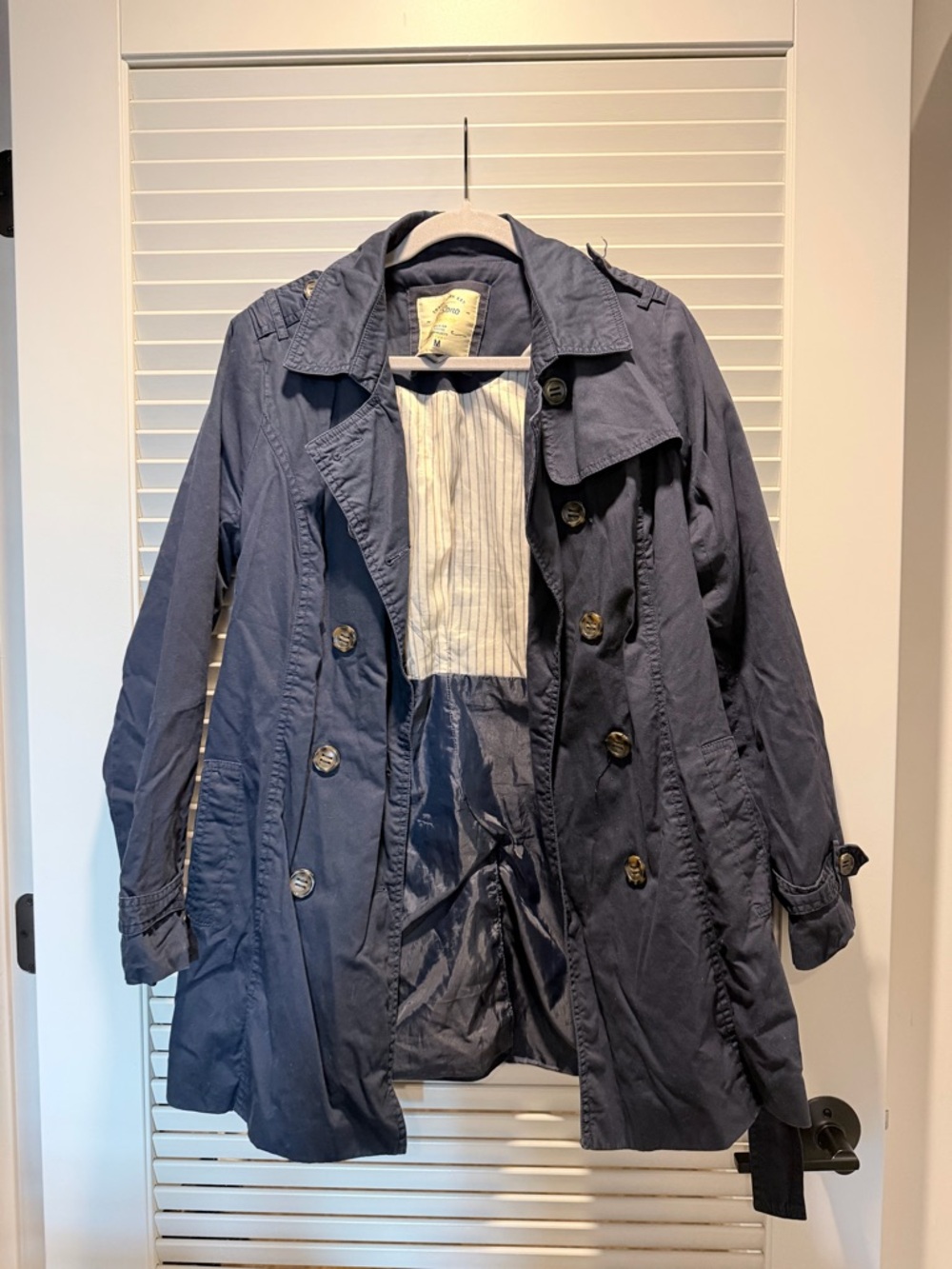 Ci Sono Navy Double-Breasted Trench Coat with Epaulets